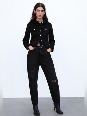 Black Distressed Mom Fit Jeans
